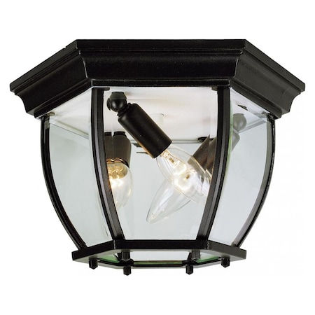 Three Light Black Clear Beveled Glass Outdoor Flush Mount